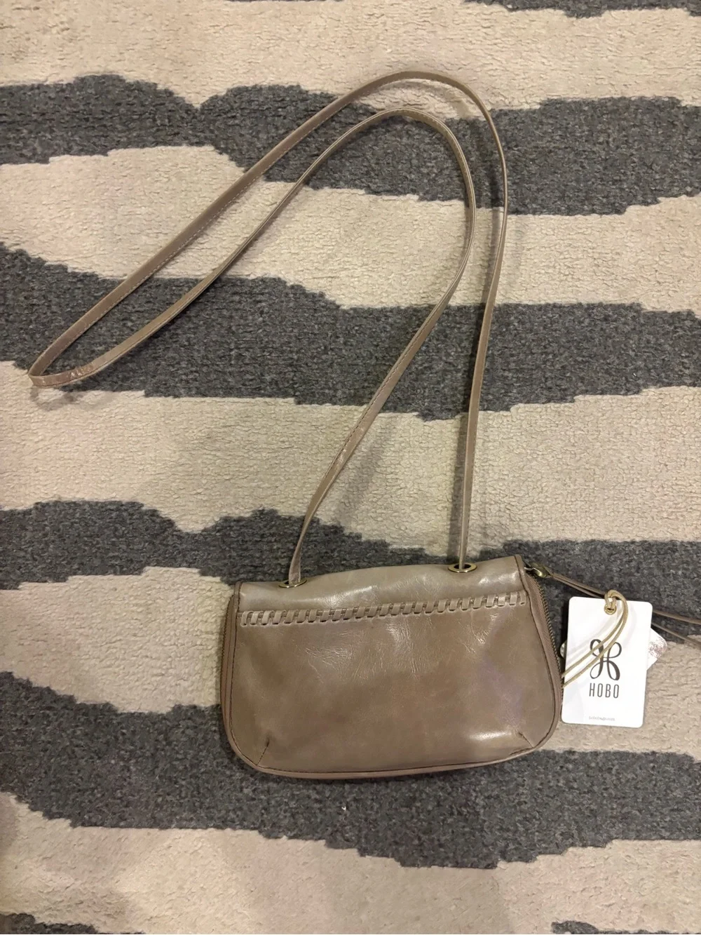 HOBO Taupe/Brown Leather Braided Trim Crossbody Bag